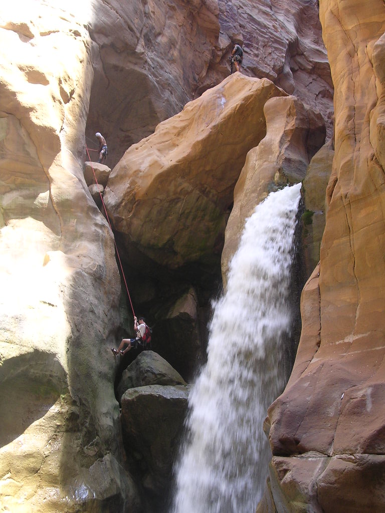 Rappelling a waterfall