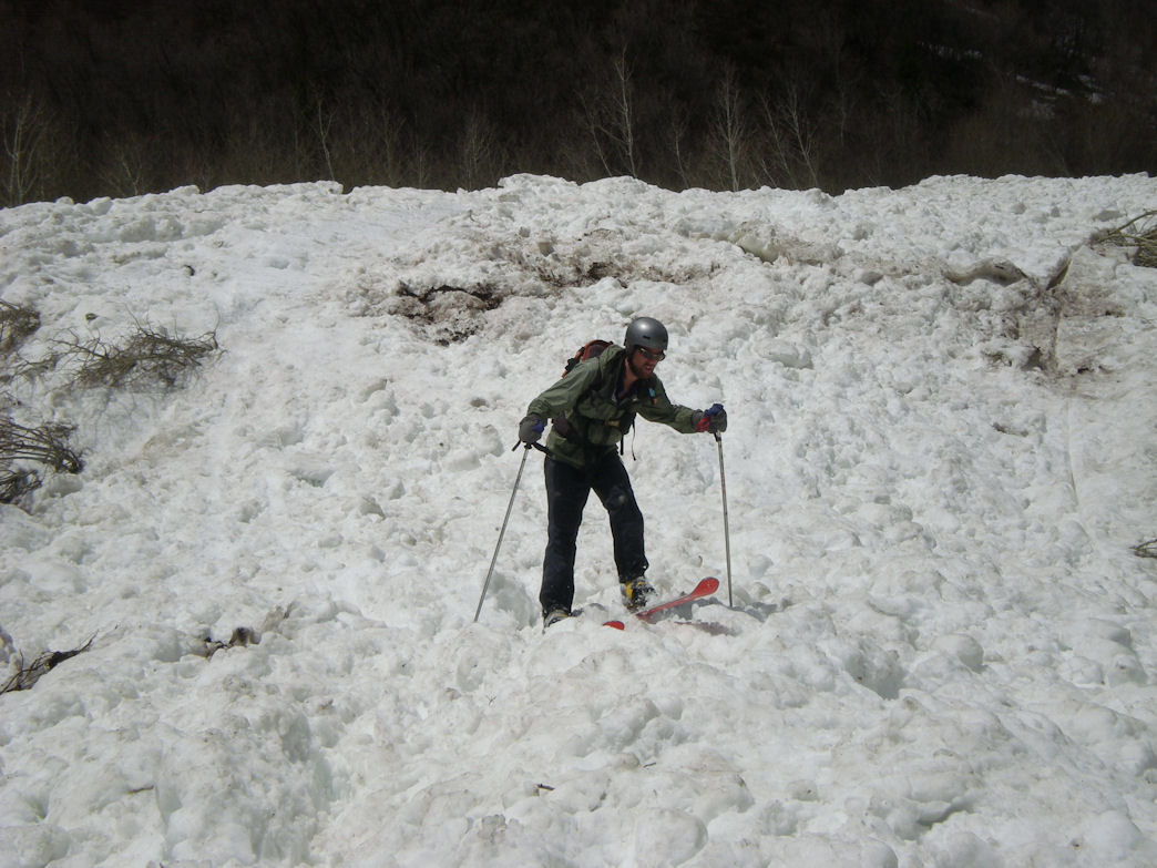 Trying to ski avalanche debris